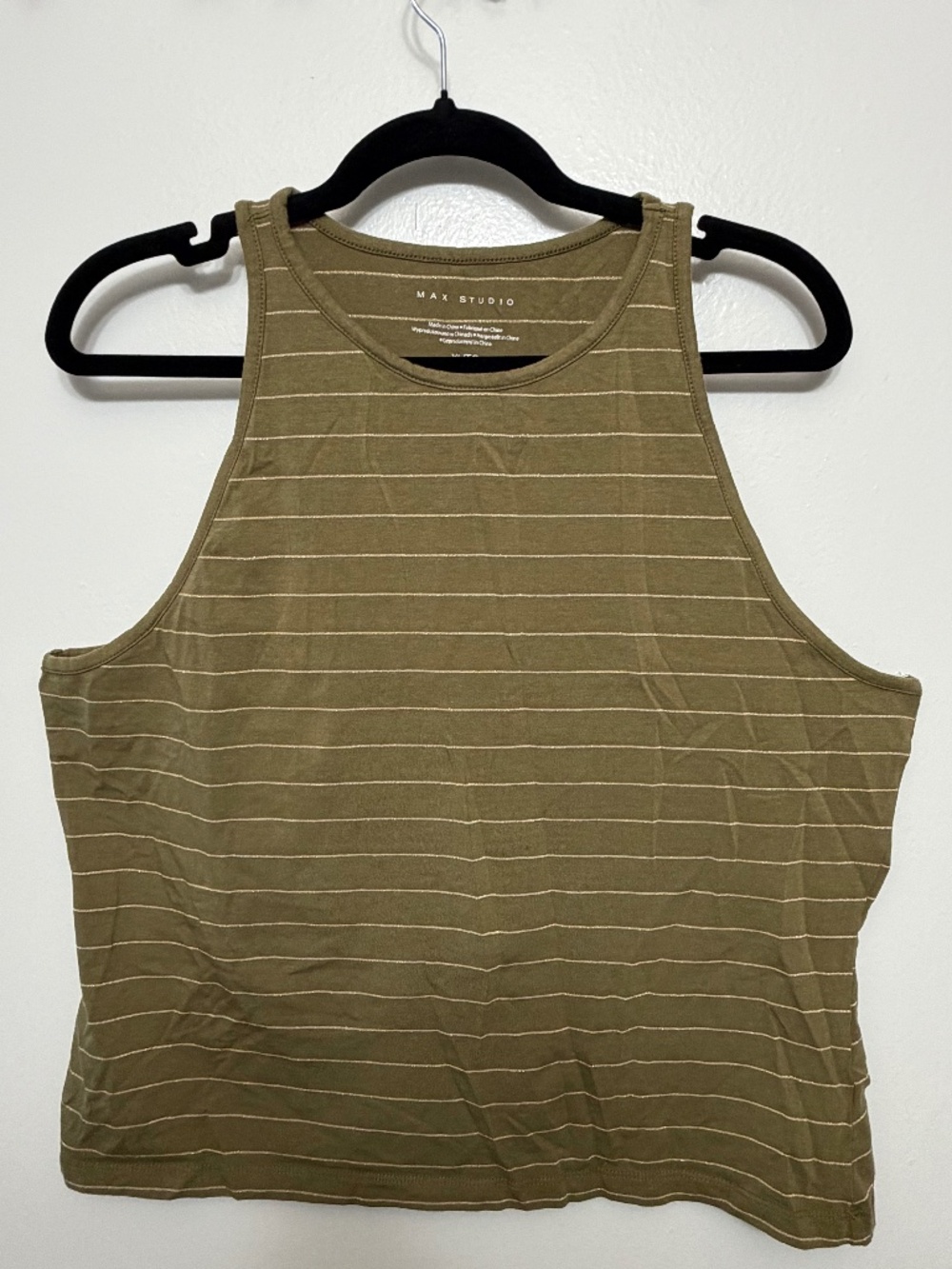 Max Studio olive high neck cropped tank with gold pinstripes - Size XL
